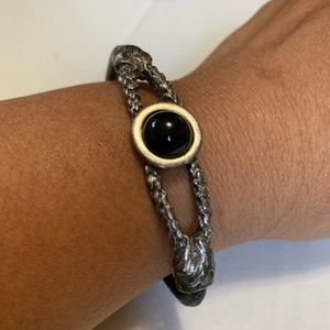 Leather and hammered silver bracelet